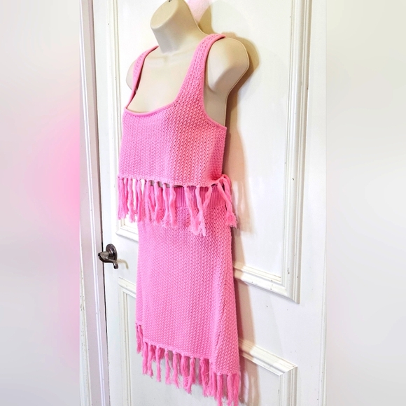 LE LIS Pink Knit Fringe Sleeveless  2-Piece Mini Dress,Large,NWT - Picture 9 of 16